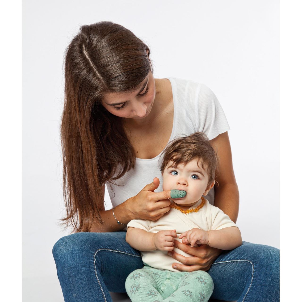 Periuta de dinti pentru bebelusi, din cauciuc natural, pentru folosire pe deget, Gruenspecht 687-00