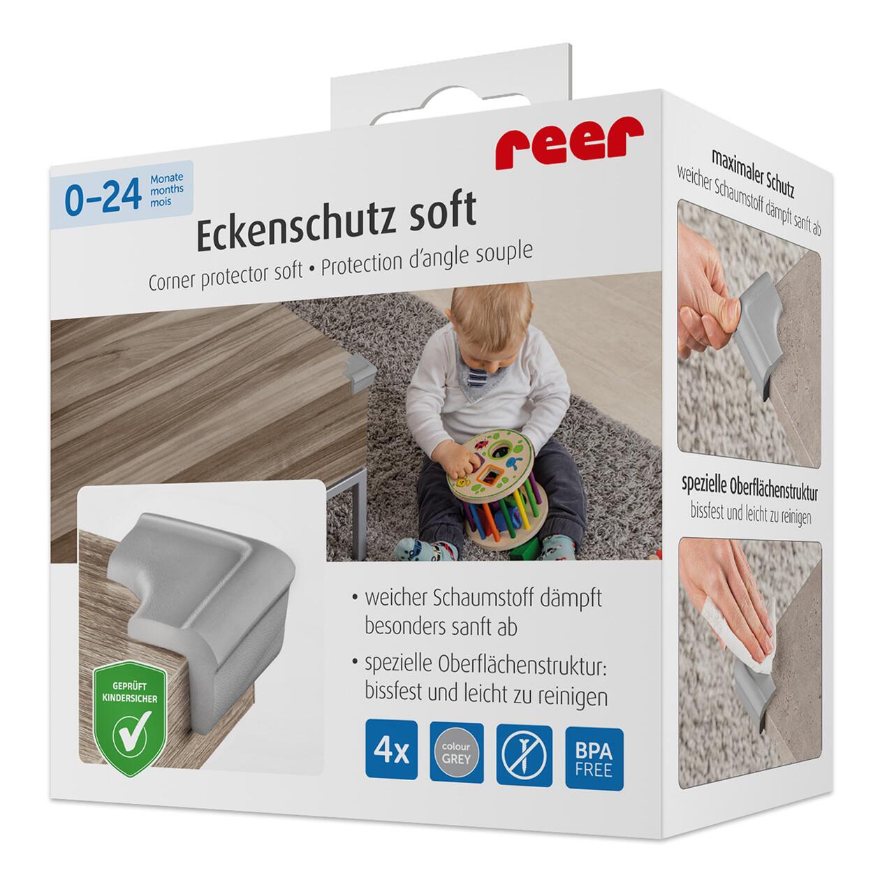 Set 4 protectii pentru colturi copii din spuma, gri, cu banda 3M Reer
