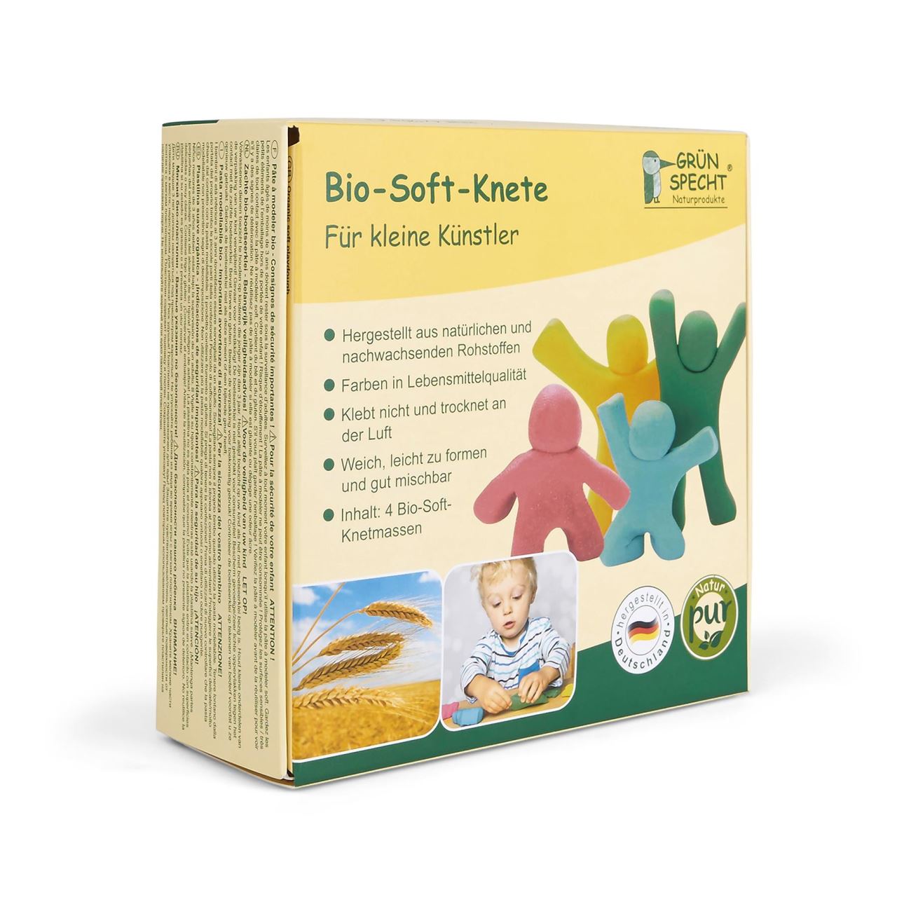 Set plastilina organica pentru copii 2+ cu 4 culori, moale, Grunspecht