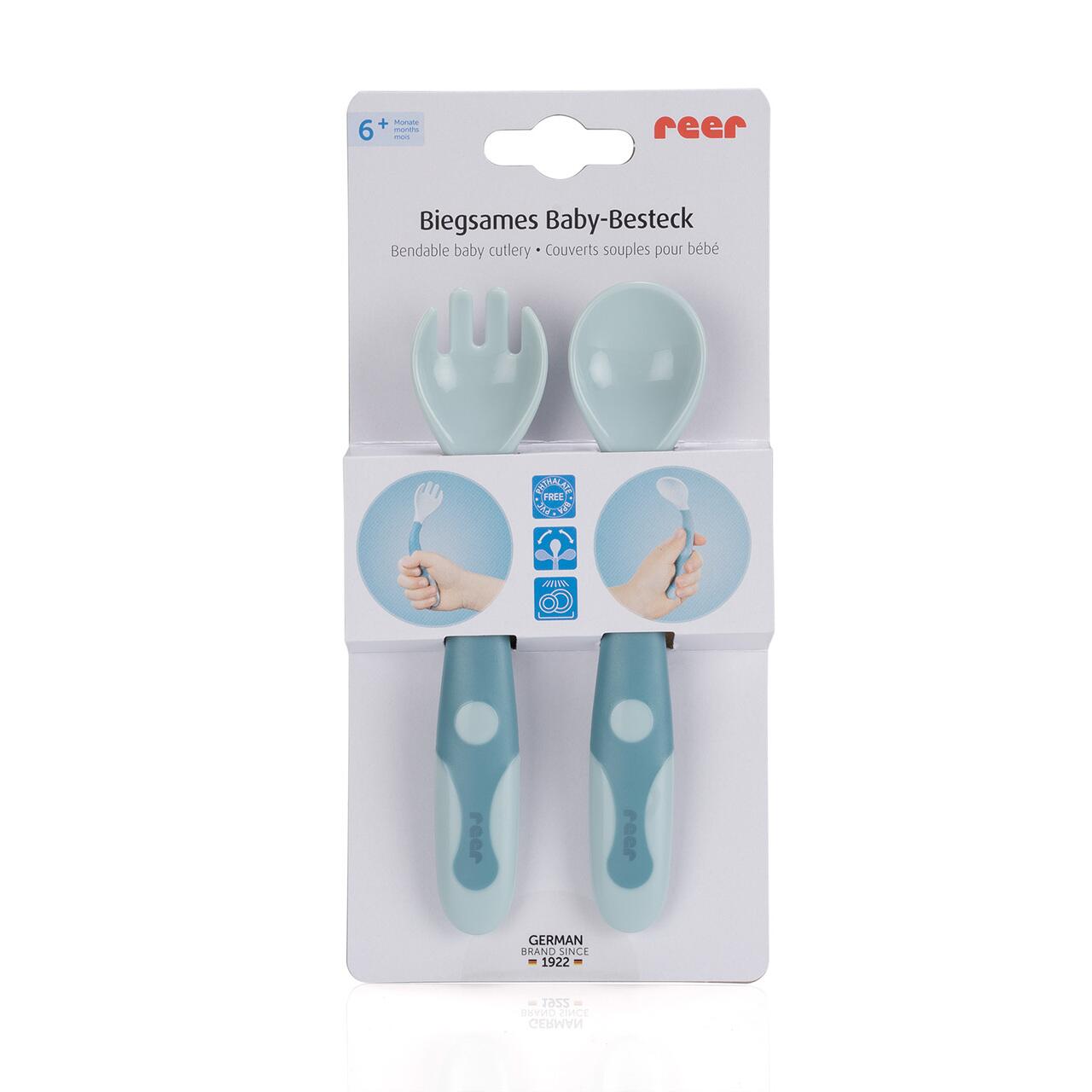 Set tacamuri flexibile pentru copii 6+ luni, fara BPA, albastru, Reer