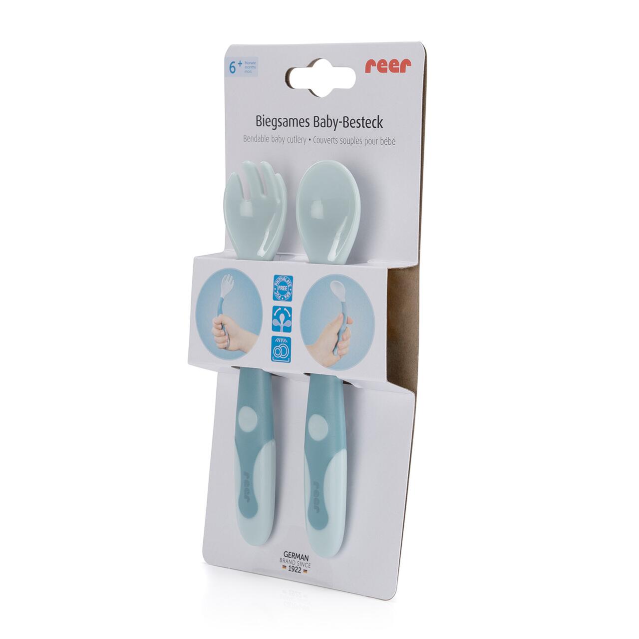 Set tacamuri flexibile pentru copii 6+ luni, fara BPA, albastru, Reer