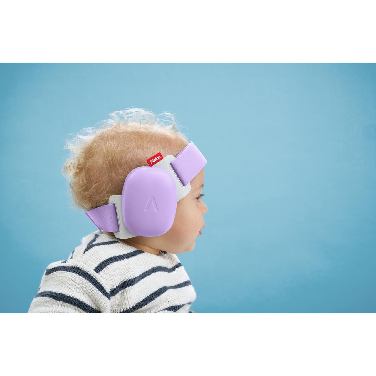 Casti antifonice pentru bebelusi si copii pana la 4 ani, ofera protectie auditiva, SNR 24, mov, ALPINE Muffy Baby Dawn Purple ALP29675
