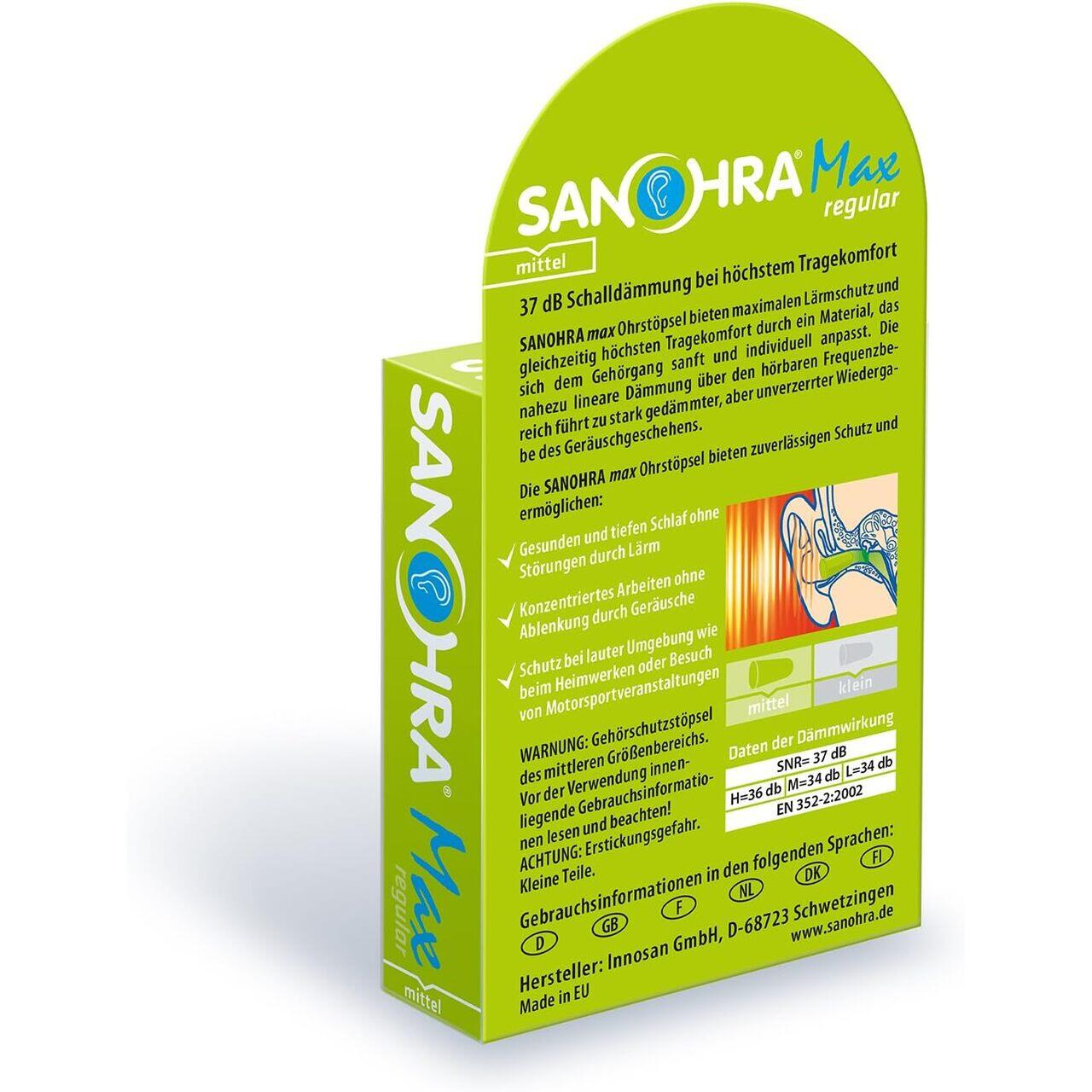 Dopuri de urechi SANOHRA Max pentru adulti, SNR 37 dB, 12 buc