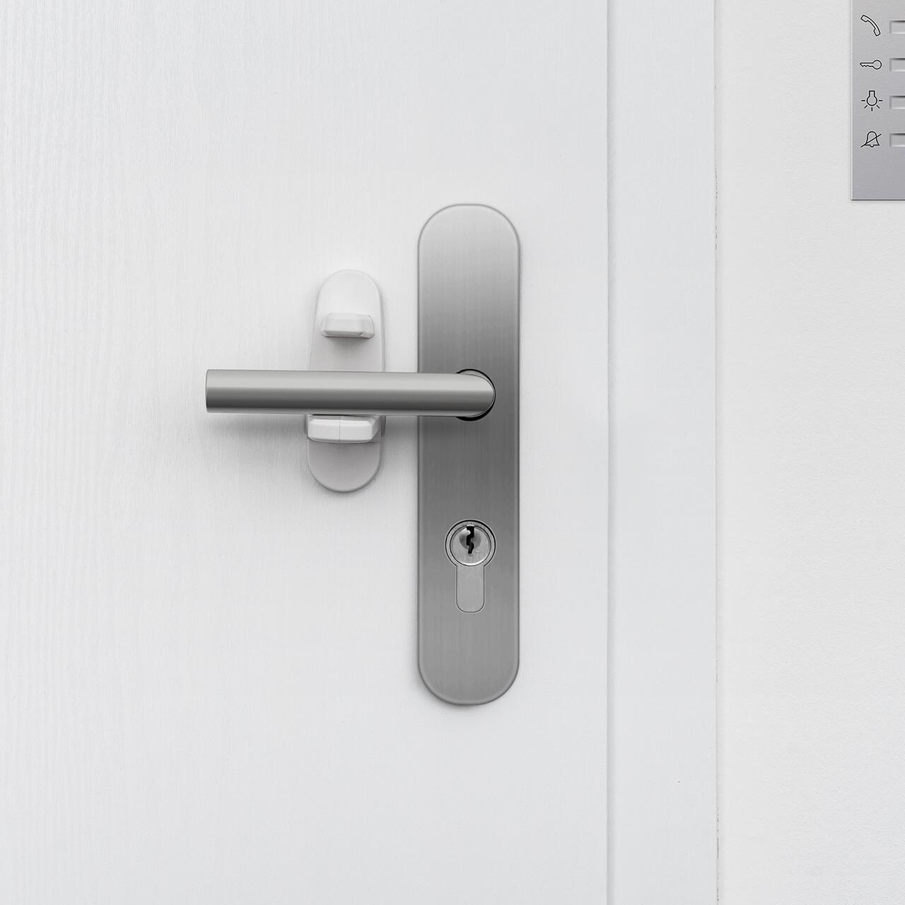 Opritor pentru clanta usii, fara gaurire, alb, REER 70110