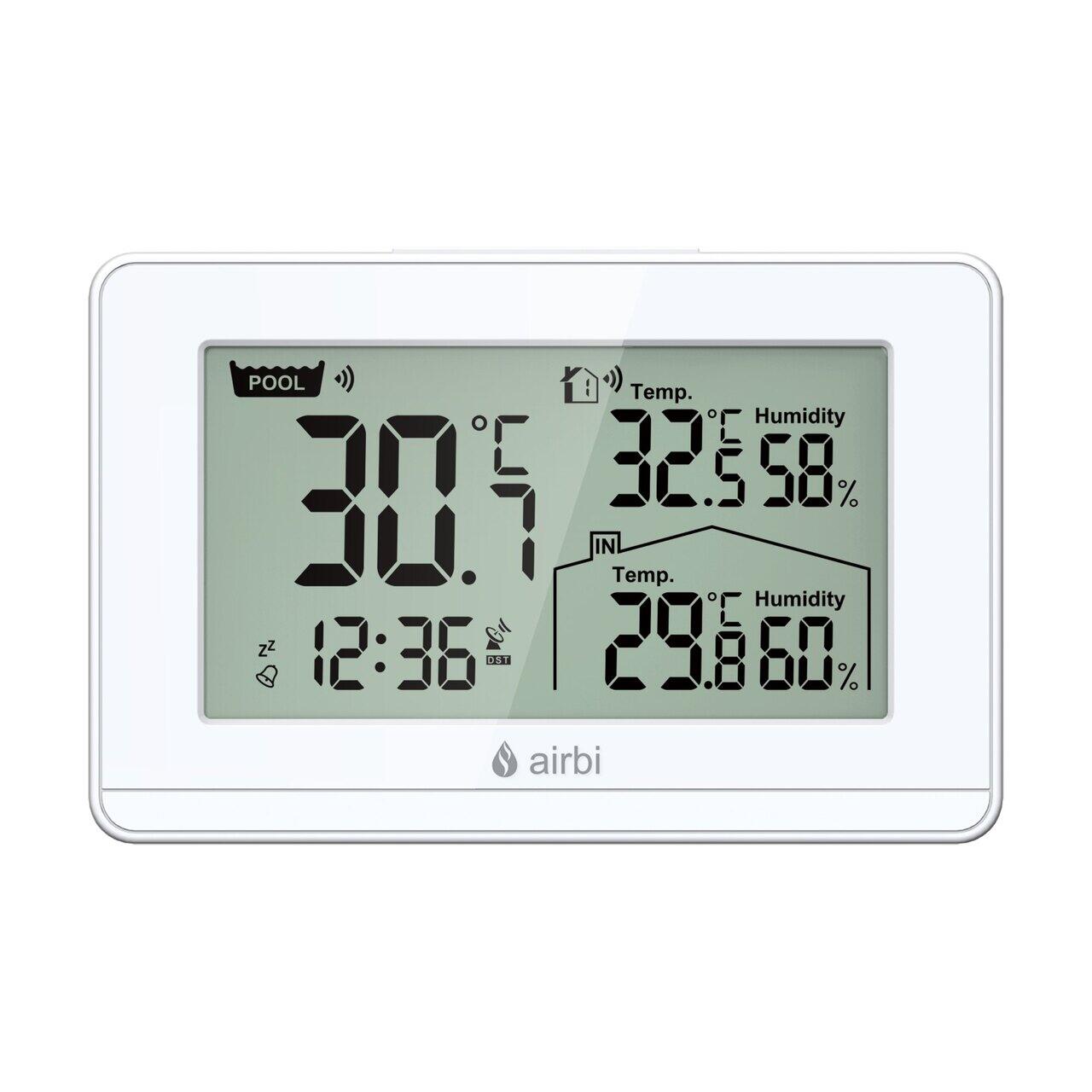 Termometru si higrometru digital de camera, cu senzori wireless pentru exterior si pentru apa din piscina, lumina de fundal, Airbi POOL BI1021