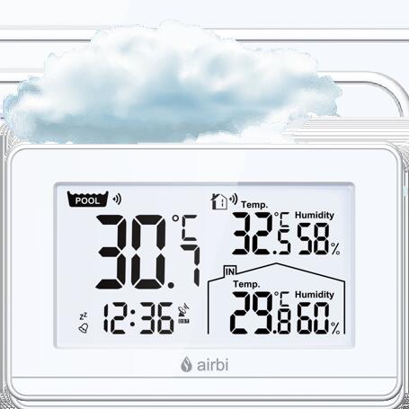 Termometru si higrometru digital de camera, cu senzori wireless pentru exterior si pentru apa din piscina, lumina de fundal, Airbi POOL BI1021