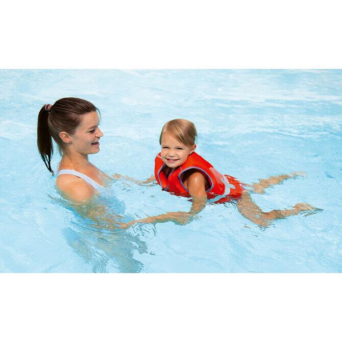 Vesta de inot pentru copii, ajustabila, 19–30 kg (3-6 ani), marimea M, rosie, cu imprimeu crocodil, Reer MySwimBuddy Swim Vest M, 66044