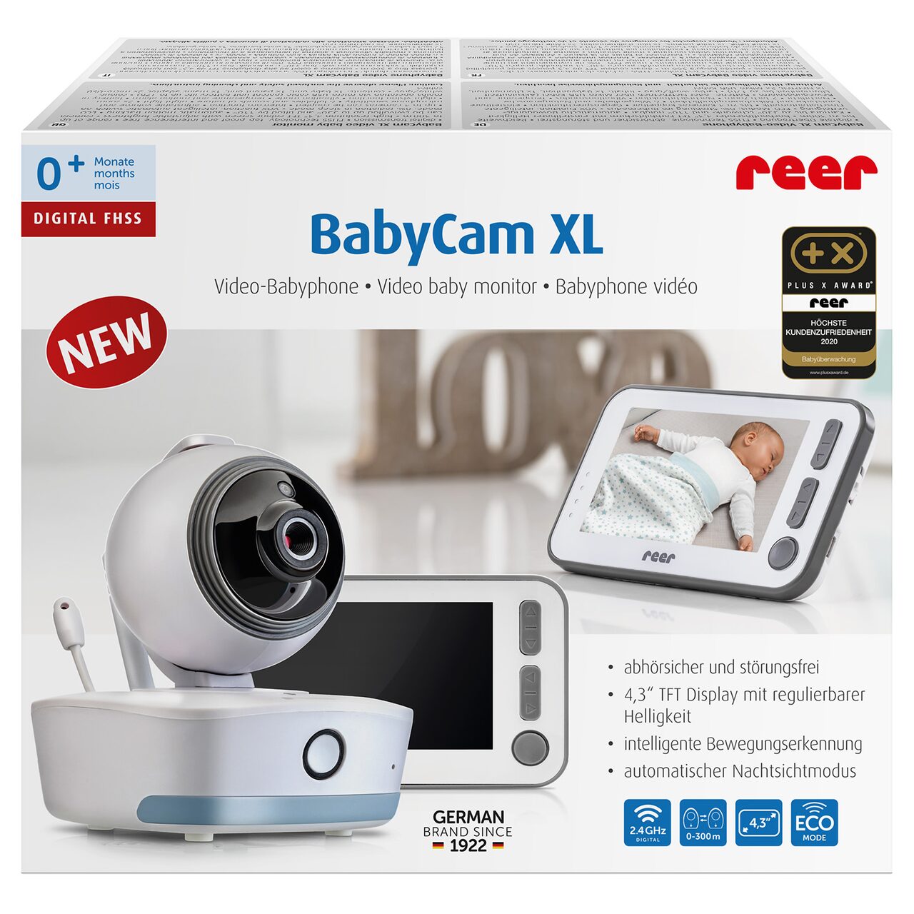 Video monitor digital pentru bebelusi cu camera rotativa si urmarire inteligenta a miscarii, REER BabyCam XL 80440