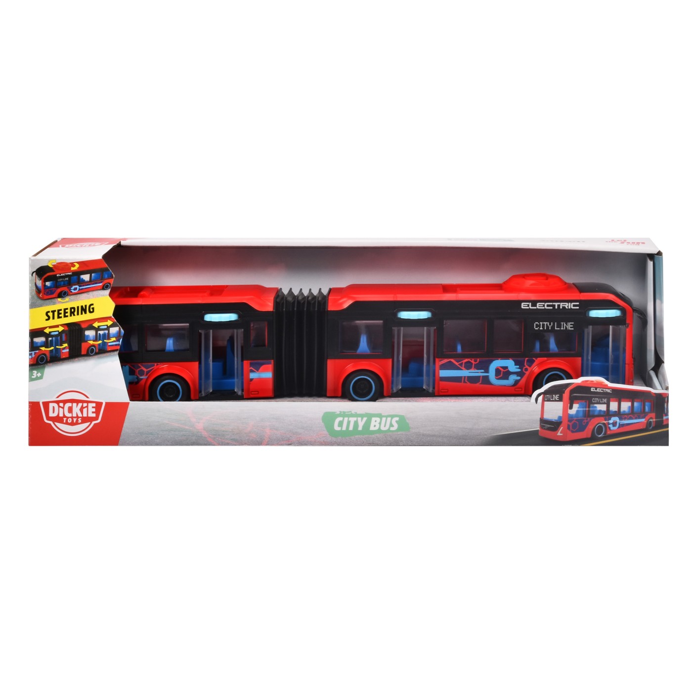 Autobuz Volvo City Bus Dickie Toys 40 cm, rosu, cu usi mobile