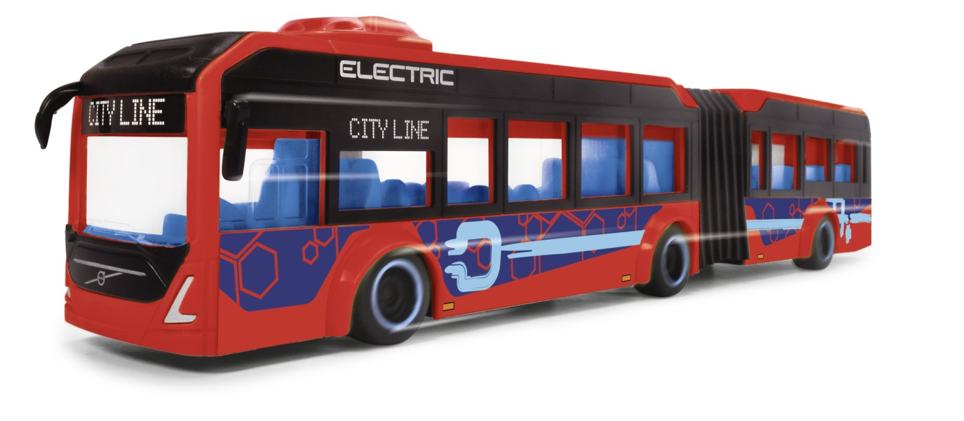 Autobuz Volvo City Bus Dickie Toys 40 cm, rosu, cu usi mobile