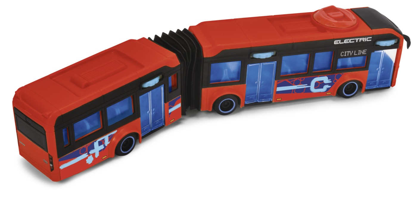 Autobuz Volvo City Bus Dickie Toys 40 cm, rosu, cu usi mobile