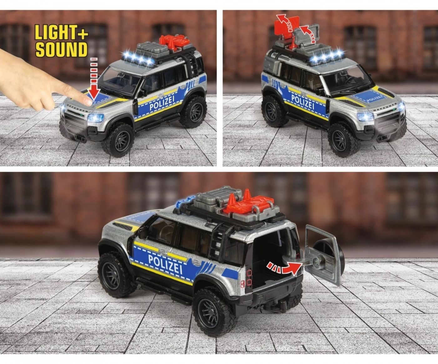 Masinuta de politie Land Rover Majorette cu lumini si sunete