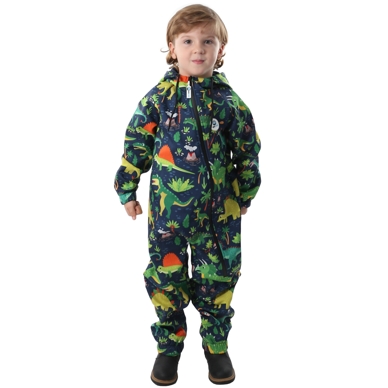 Salopeta impermeabila pentru copii Kidscare, cu protectie la vant si apa cu imprimeu Dinozauri - marime 92