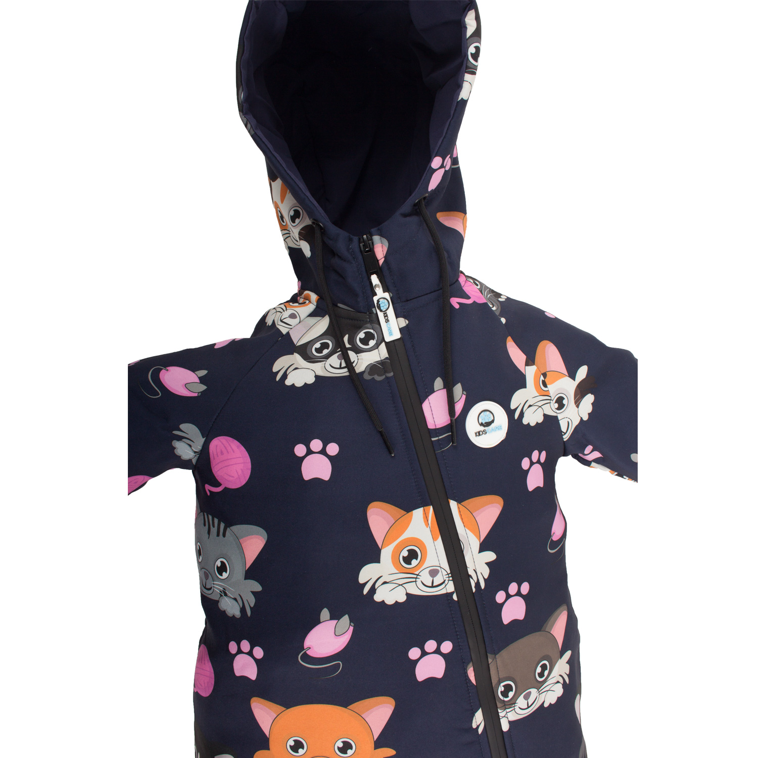 Salopeta impermeabila pentru copii Kidscare, cu protectie la vant si apa cu imprimeu Pisicute - marime 92