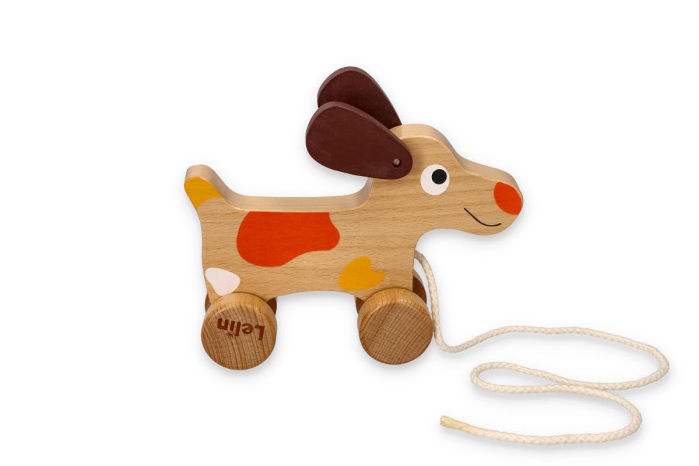Jucarie din lemn de tras Catelus Lelin