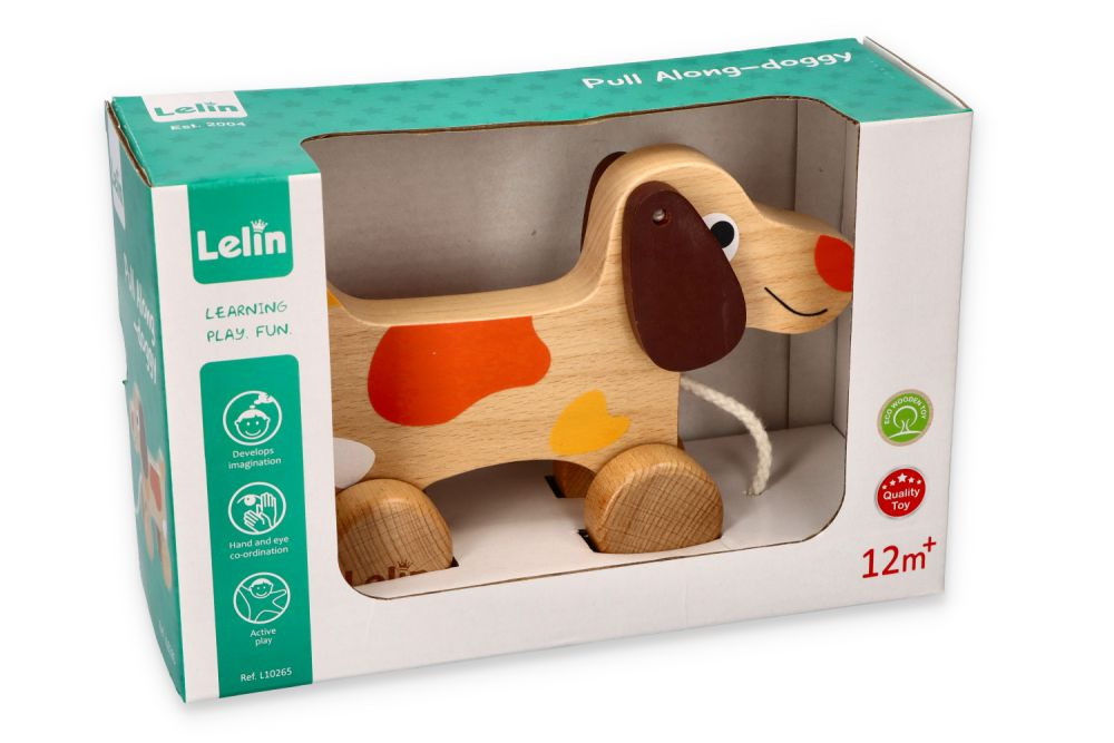 Jucarie din lemn de tras Catelus Lelin