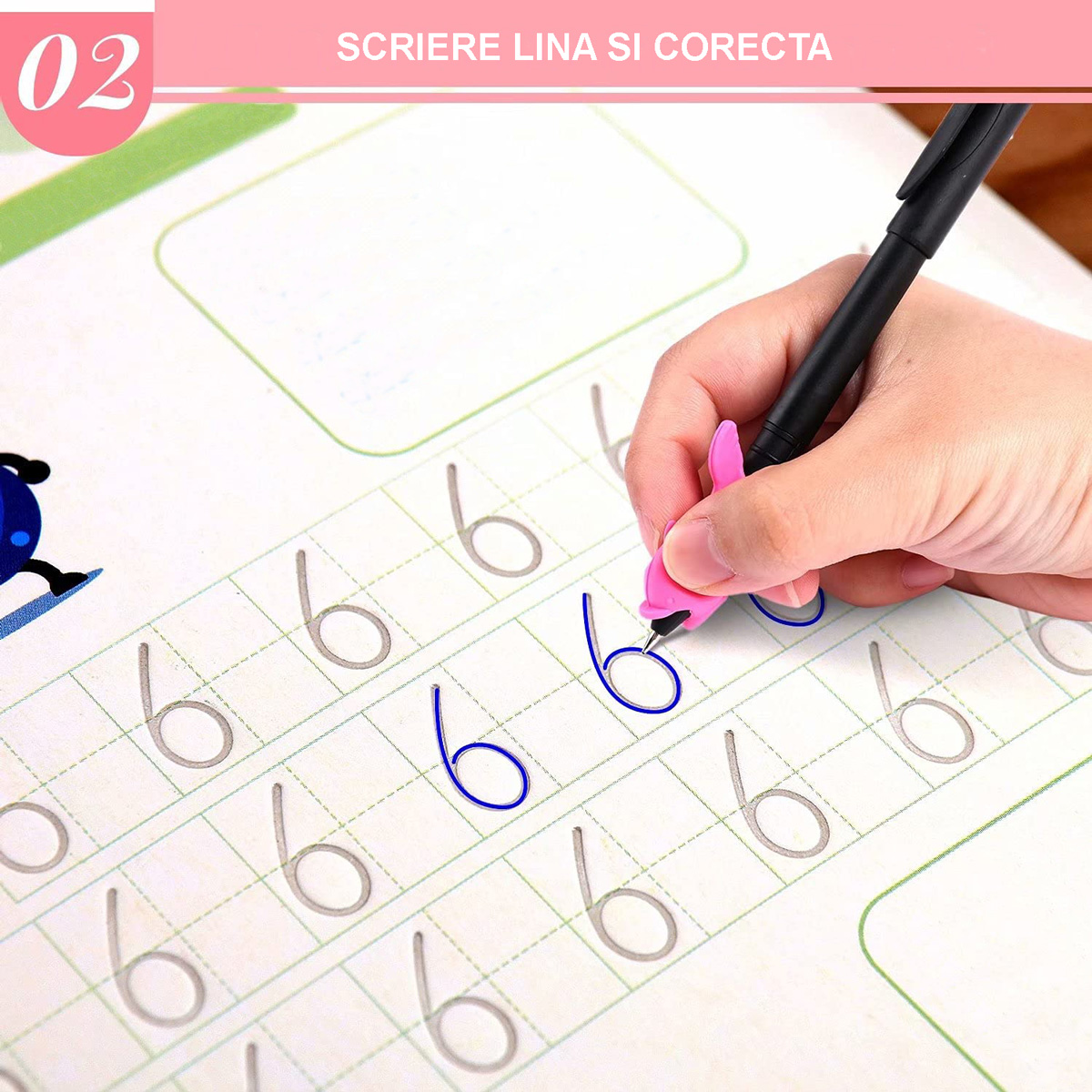 Set 4 caiete in limba romana si stilou magic pentru scris si desenat, rechizite scolare, multicolor, 19 cm X 13 cm