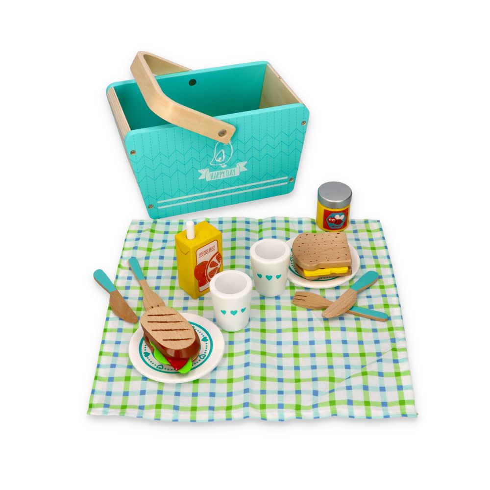 Set de joaca 26 piese din lemn, cos pentru picnic Lelin L40203