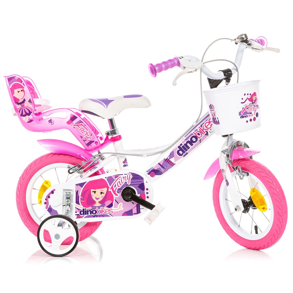 Bicicletă pentru copii Fairy Dino Bikes 12 inch, alb-roz