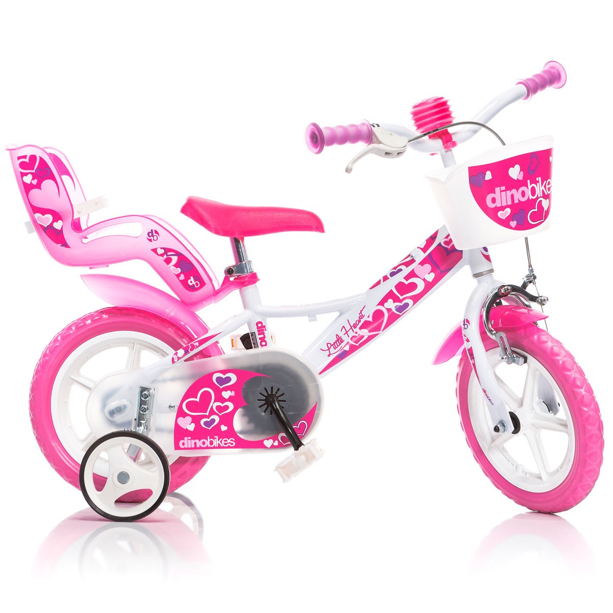 Bicicleta pentru copii Dino Bikes Little Heart 12 inch, alb si roz