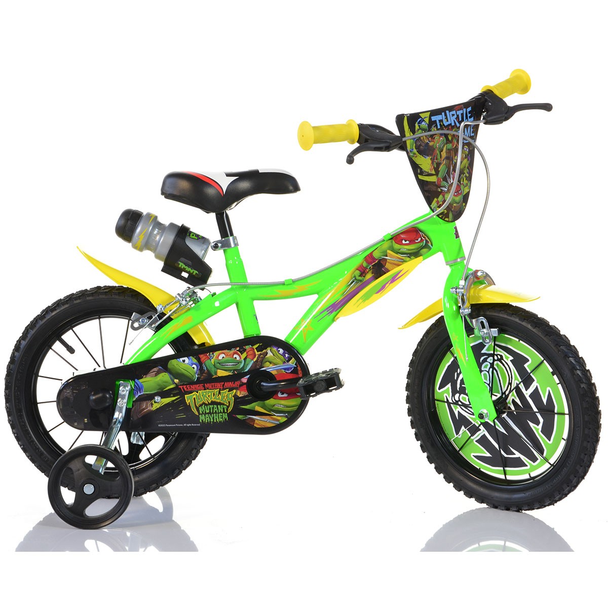 Bicicletă pentru copii Testoasele Ninja Dino Bikes, 14 inch, verde