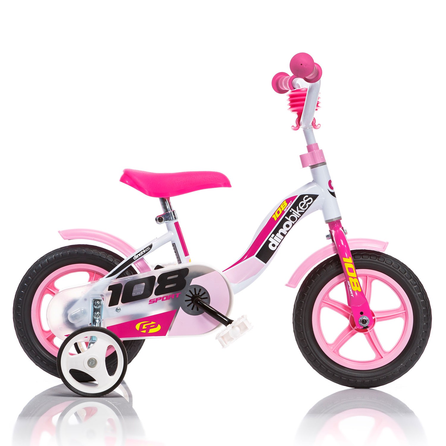 Bicicletă pentru copii Dino Bikes 108 Sport, 10 inch, alb cu roz