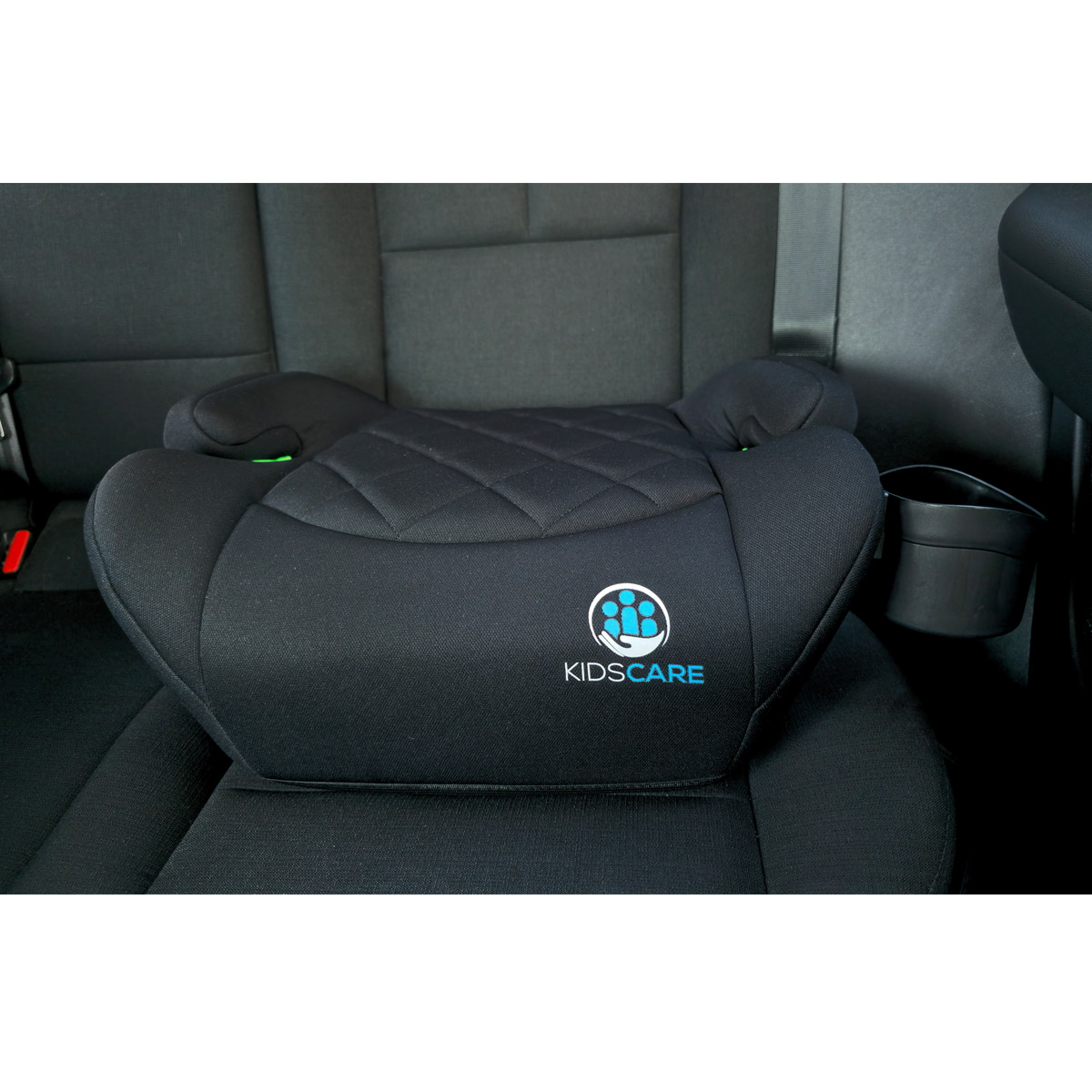 Inaltator auto copii KidsCare FixiGo cu Isofix, 125-150cm, husa lavabila, Negru, omologat R129 i-Size