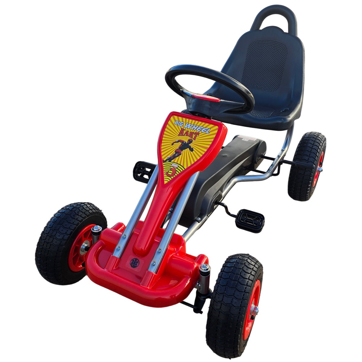 Kart cu pedale pentru copii A05 Kidscare, culoare rosu, frana de mana, pentru 3-6 ani, roti gonflabile