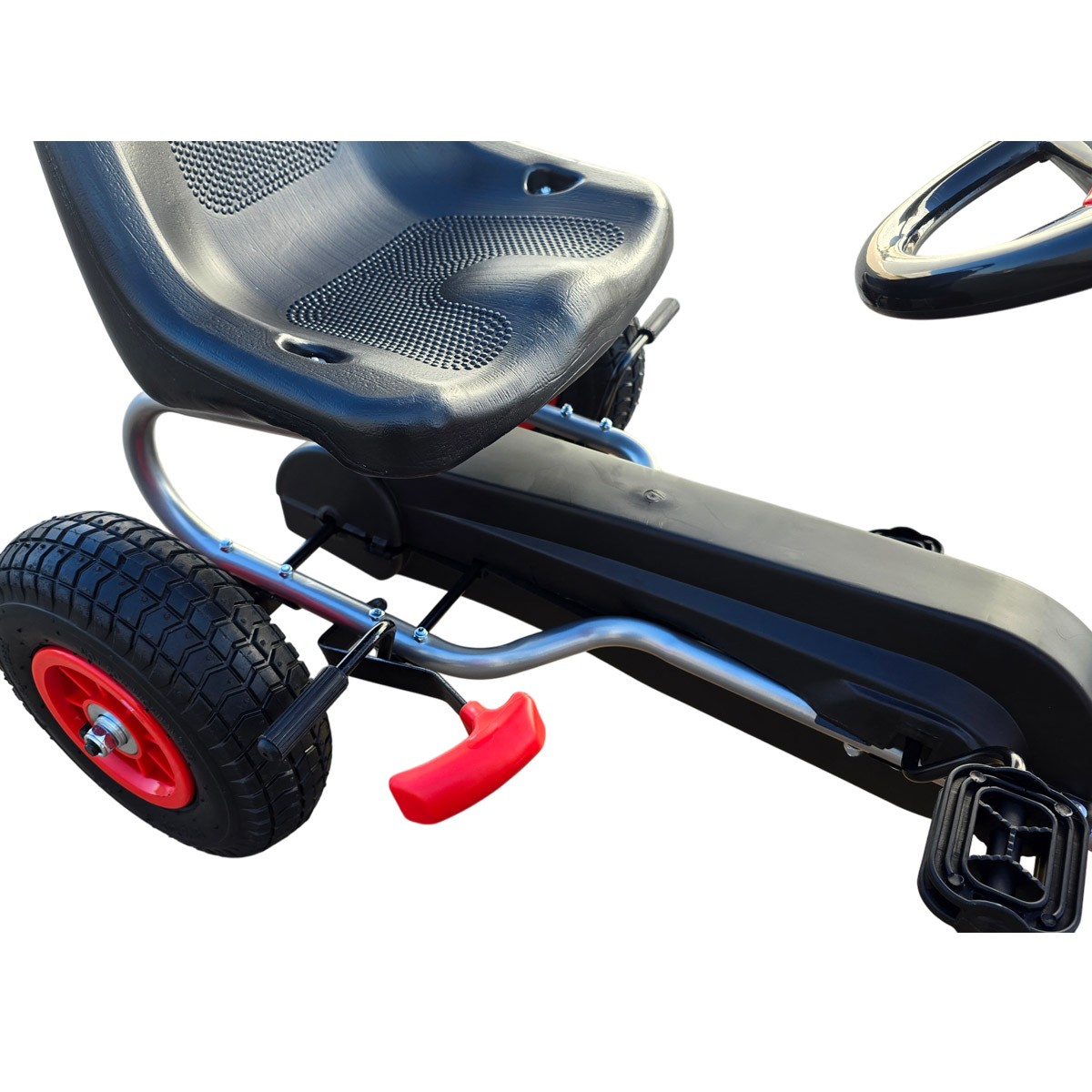 Kart cu pedale pentru copii A05 Kidscare, culoare rosu, frana de mana, pentru 3-6 ani, roti gonflabile