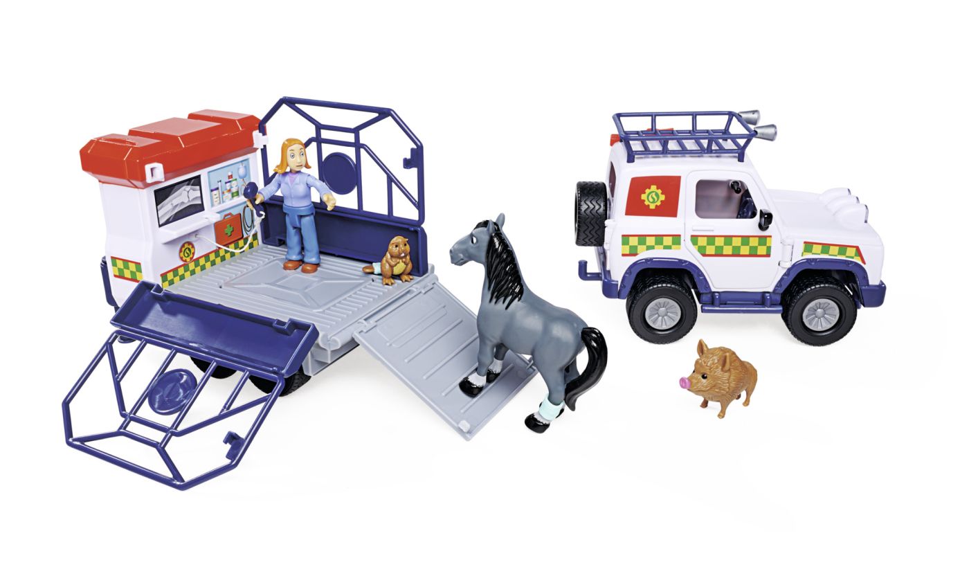 POMPIERUL SAM VEHICUL SALVARE ANIMALE CU FIGURINE SI REMORCA