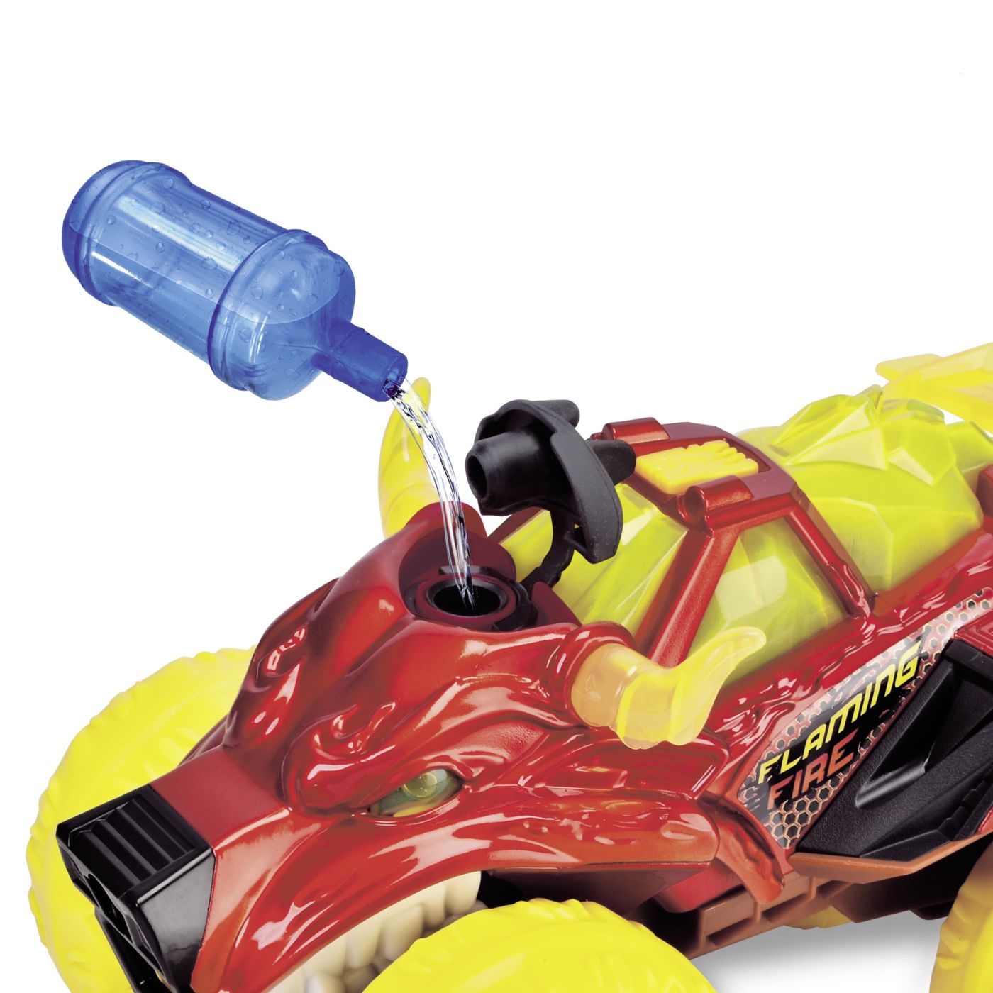 DICKIE MASINA DE TEREN FLAMING FIRE MONSTER CU LUMINI SUNETE SUSPENSII SI FUNCTIE ABUR 25CM