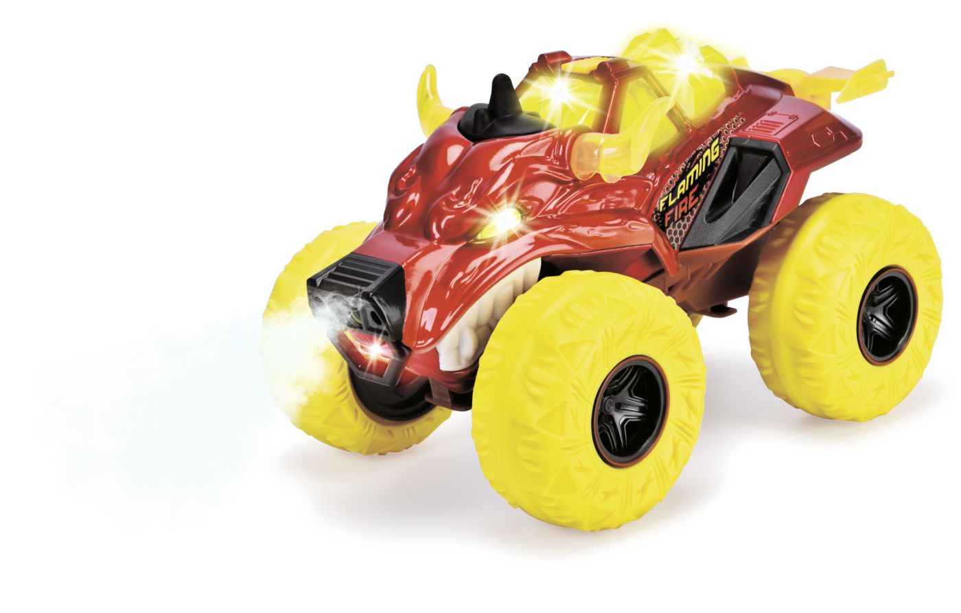 DICKIE MASINA DE TEREN FLAMING FIRE MONSTER CU LUMINI SUNETE SUSPENSII SI FUNCTIE ABUR 25CM