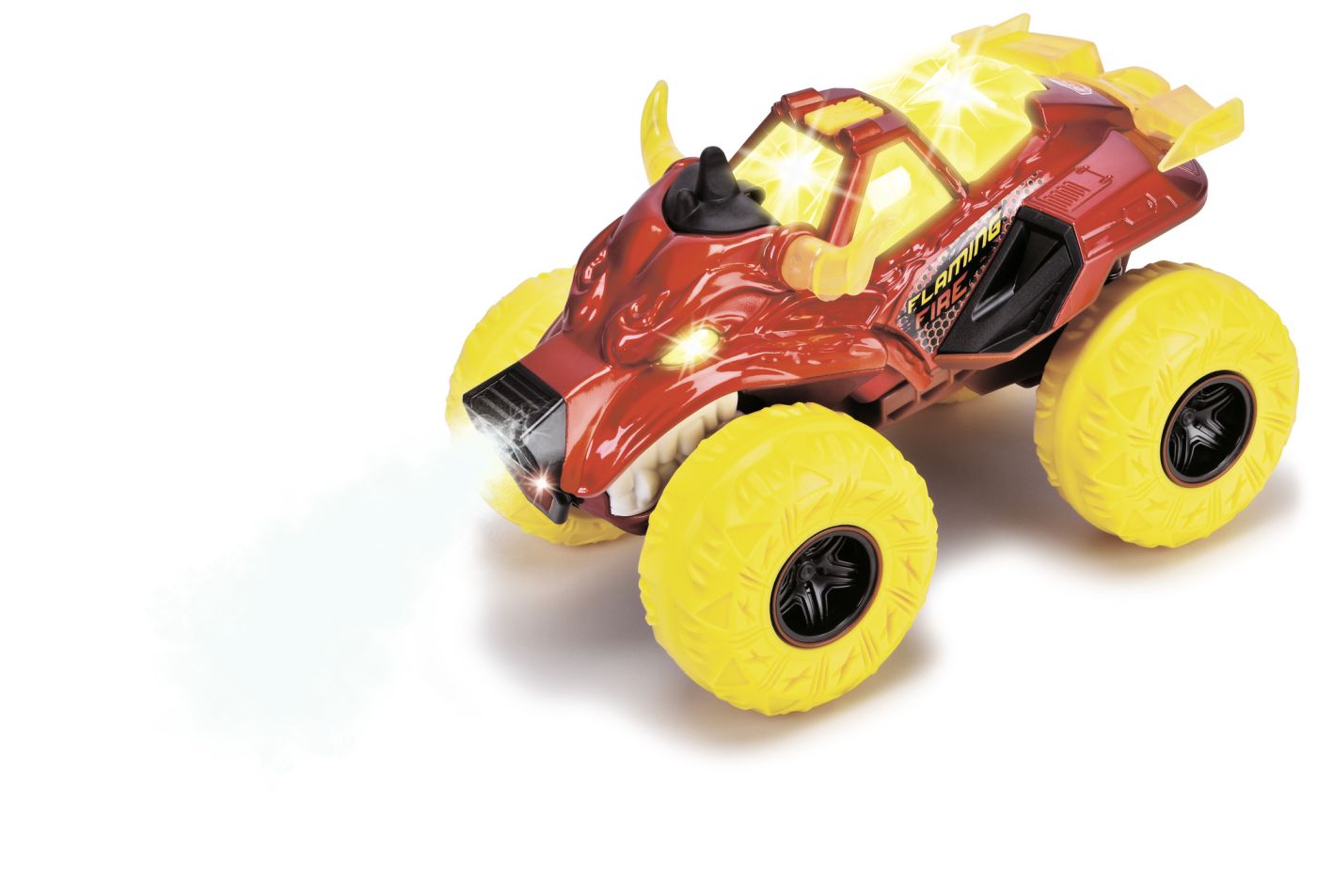 DICKIE MASINA DE TEREN FLAMING FIRE MONSTER CU LUMINI SUNETE SUSPENSII SI FUNCTIE ABUR 25CM