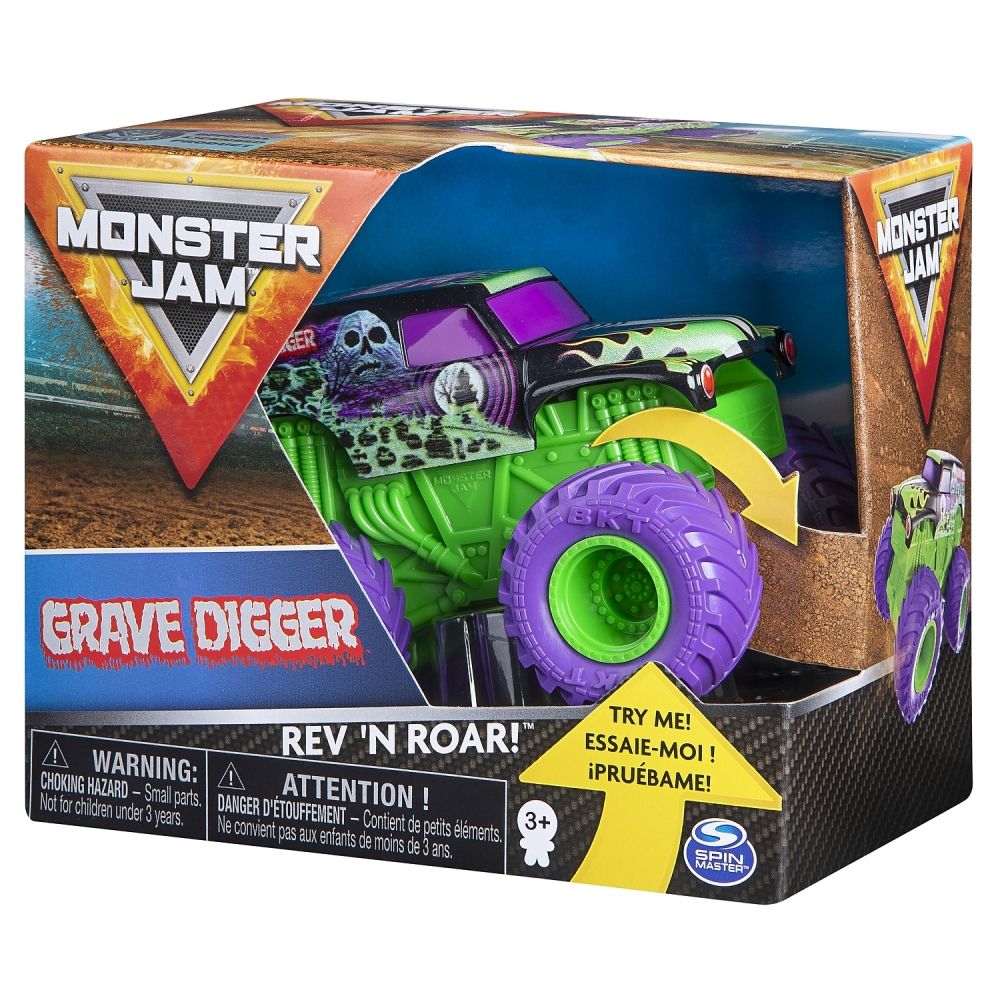 Masinuta Monster Jam Grave Digger metalica, seria Roar, scara 1:43