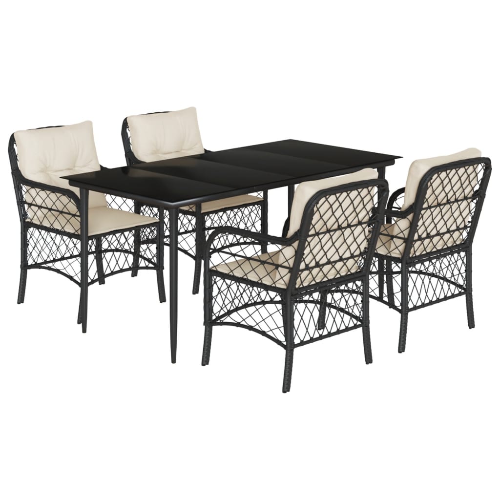 Set mobilier de grădină cu perne, 5 piese, negru, poliratan GartenMobel Dekor