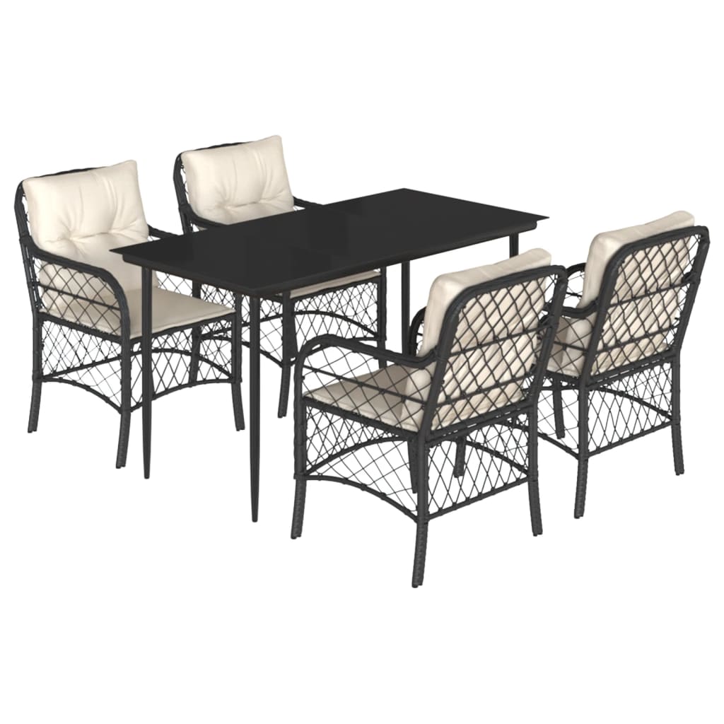 Set mobilier de grădină cu perne, 5 piese, negru, poliratan GartenMobel Dekor