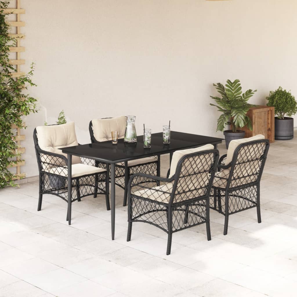 Set mobilier de grădină cu perne, 5 piese, negru, poliratan GartenMobel Dekor