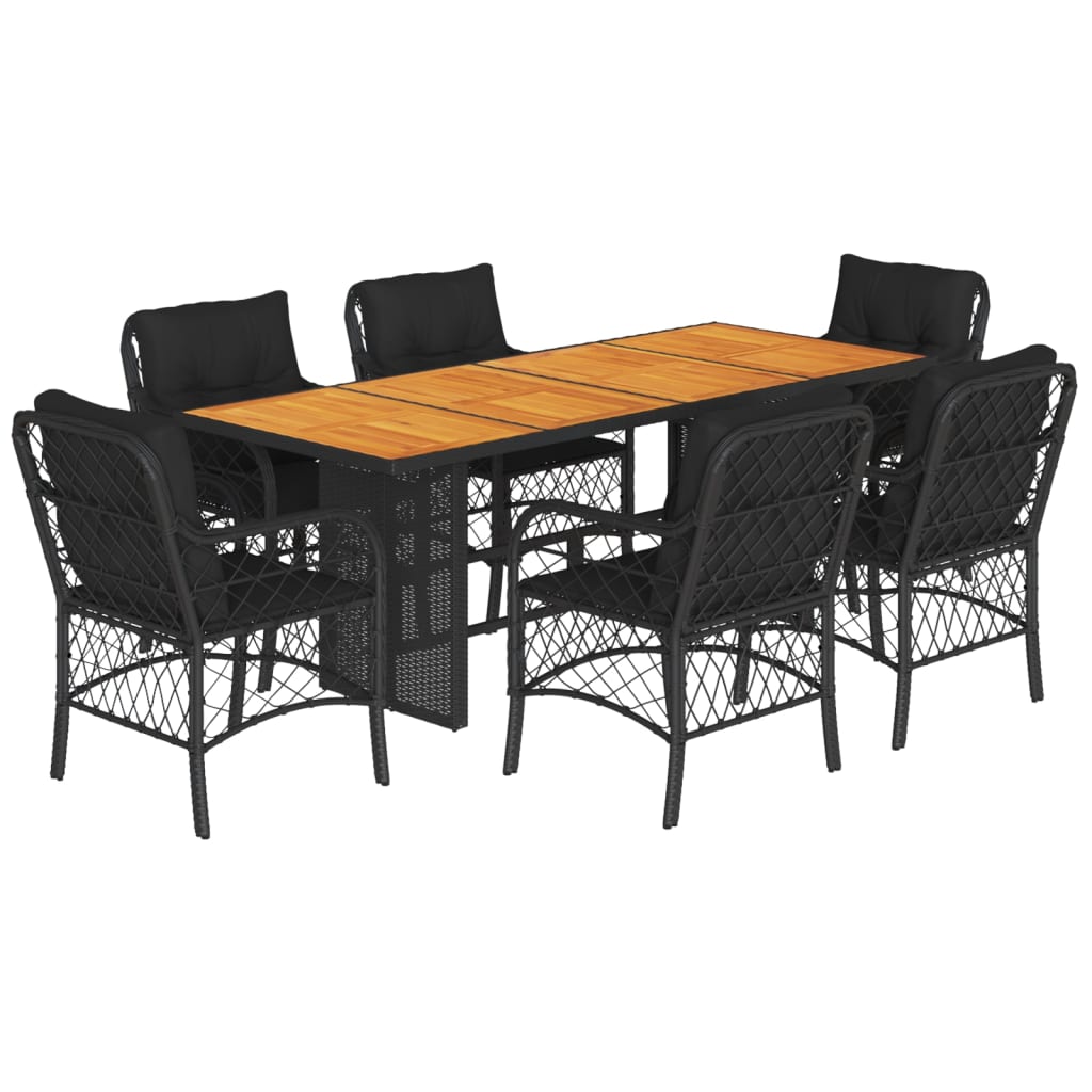 Set mobilier de grădină cu perne, 7 piese, negru, poliratan GartenMobel Dekor