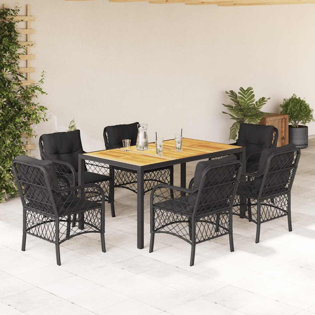Set mobilier de grădină cu perne, 7 piese, negru, poliratan GartenMobel Dekor