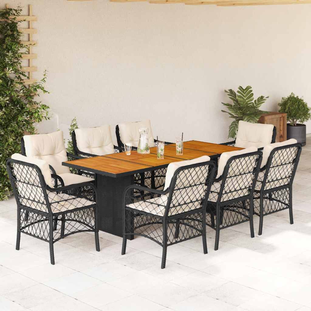 Set mobilier de grădină cu perne, 9 piese, negru, poliratan GartenMobel Dekor