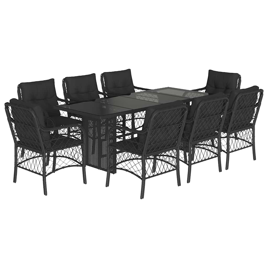Set mobilier de grădină cu perne, 9 piese, negru, poliratan GartenMobel Dekor