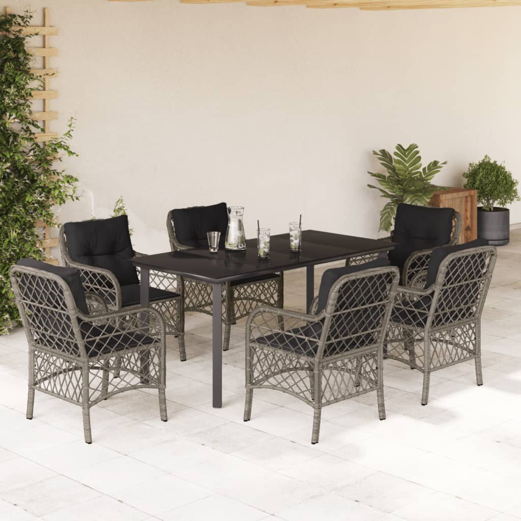 Set mobilier de grădină cu perne, 7 piese, gri, poliratan GartenMobel Dekor