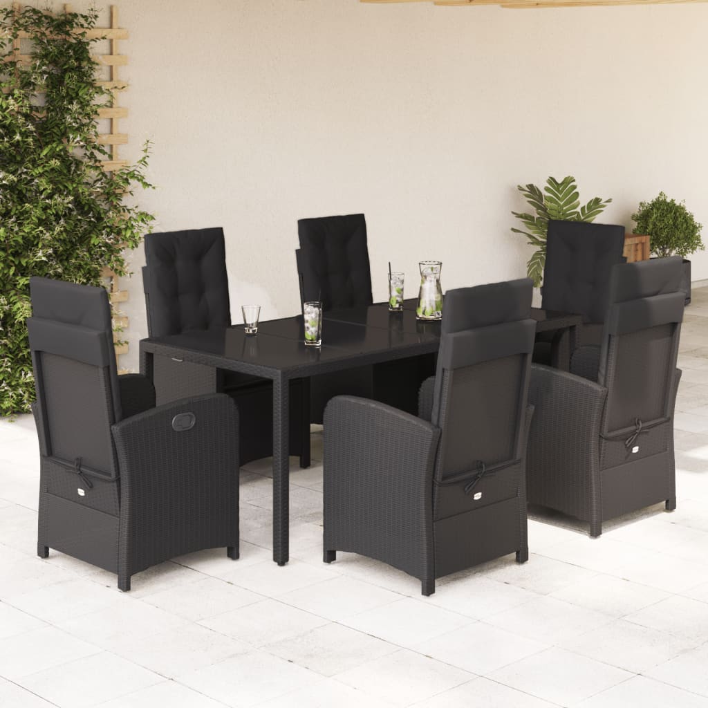 Set mobilier de grădină cu perne, 7 piese, negru, poliratan GartenMobel Dekor