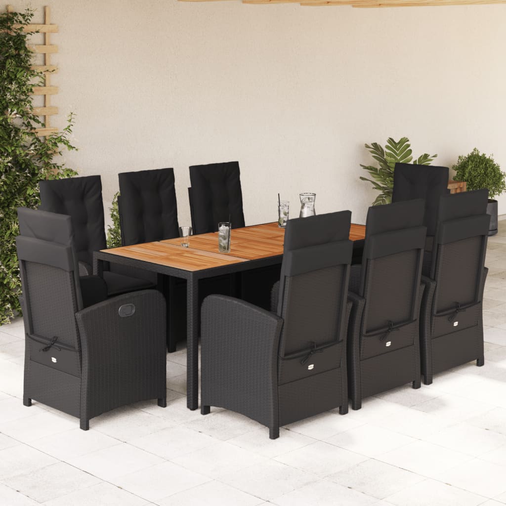 Set mobilier de grădină cu perne, 9 piese, negru, poliratan GartenMobel Dekor