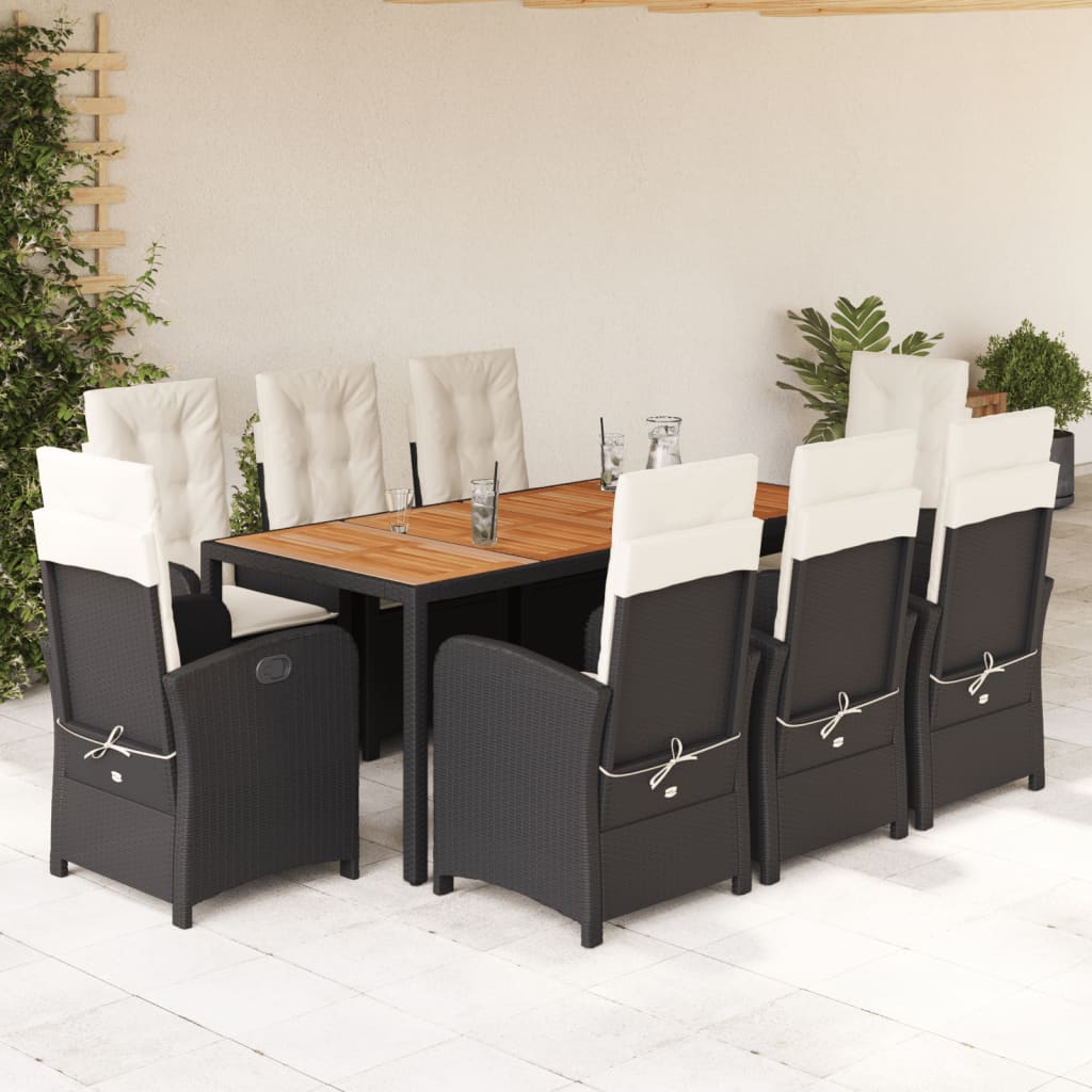 Set mobilier de grădină cu perne, 9 piese, negru, poliratan GartenMobel Dekor