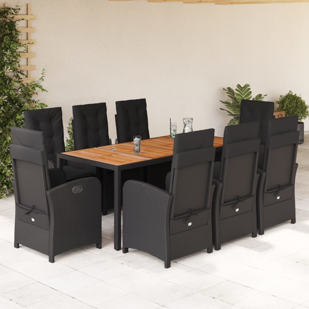 Set mobilier de grădină cu perne, 9 piese, negru, poliratan GartenMobel Dekor