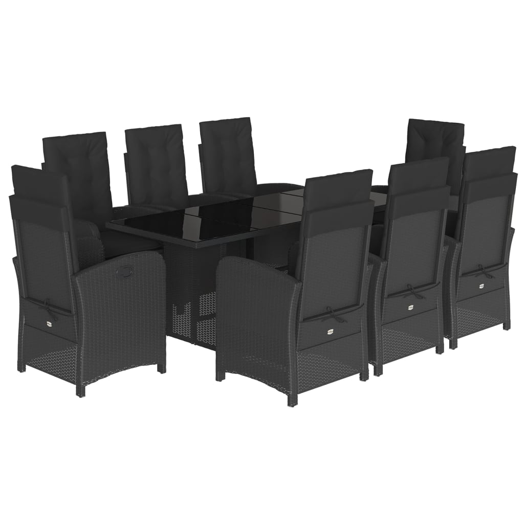 Set mobilier de grădină cu perne, 9 piese, negru, poliratan GartenMobel Dekor