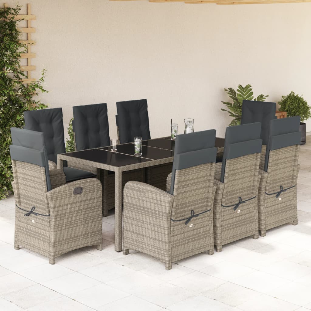 Set mobilier grădină cu perne, 9 piese, gri, poliratan GartenMobel Dekor