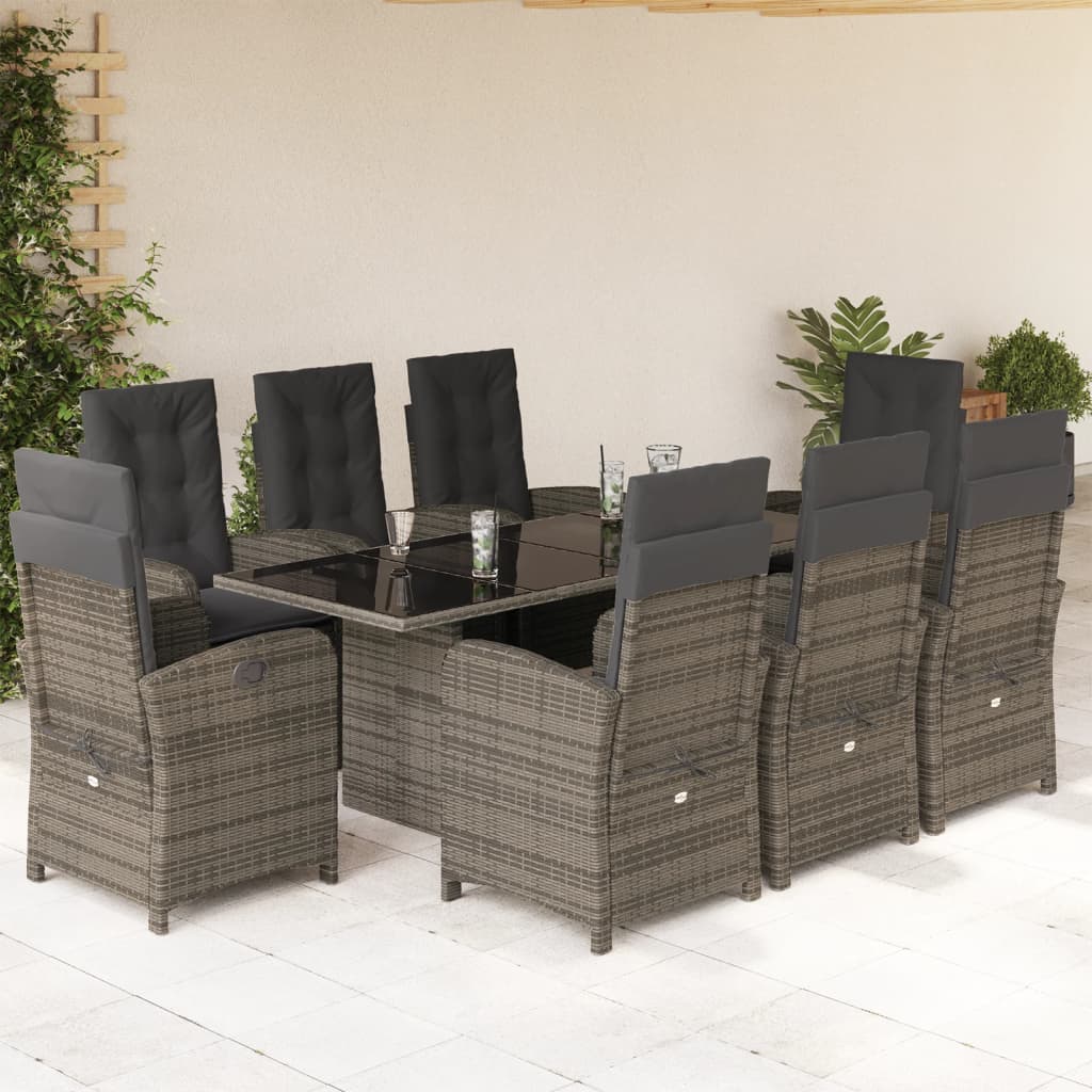 Set mobilier grădină cu perne, 9 piese, gri, poliratan GartenMobel Dekor