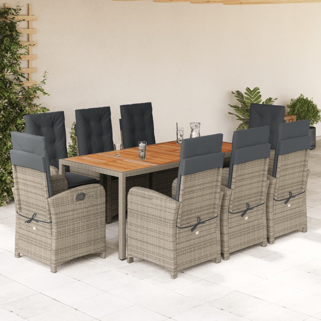 Set mobilier grădină cu perne, 9 piese, gri, poliratan GartenMobel Dekor